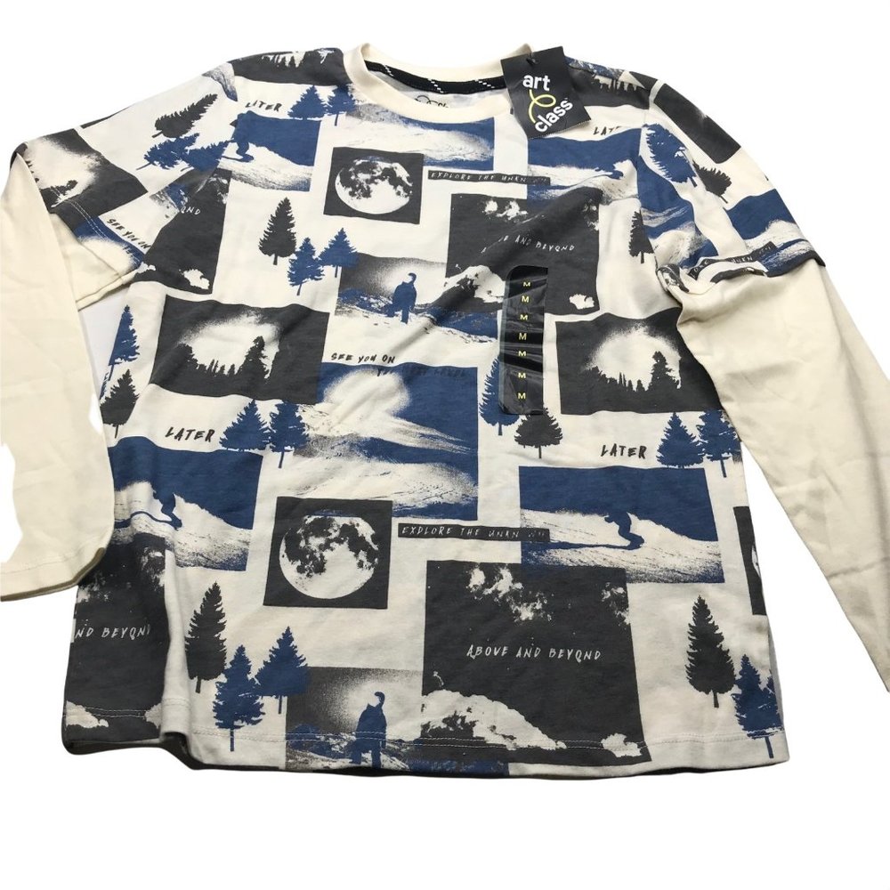 Art Class Boy's Long Sleeve Pull Over Shirt Medium 8-10 Nature Pattern New